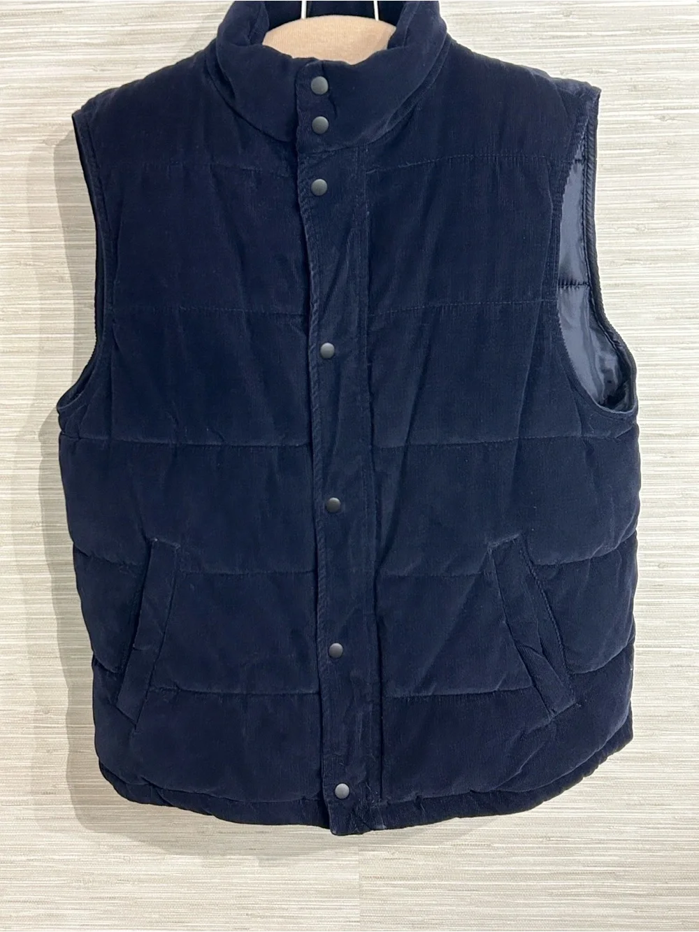 Banana Republic Factory Men's Large Navy Blue Corduroy Puffer Vest Quilted Zip
